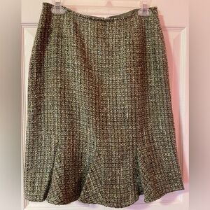 EMMA JAMES Tweed Skirt Casual Work Acrylic Tan Green Knee Length Petite 4